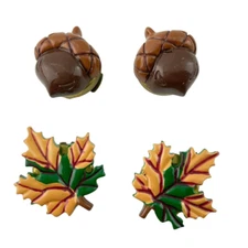 Button Covers Autumn Leaf Acorn Thanksgiving Fall Theme Lot of 4