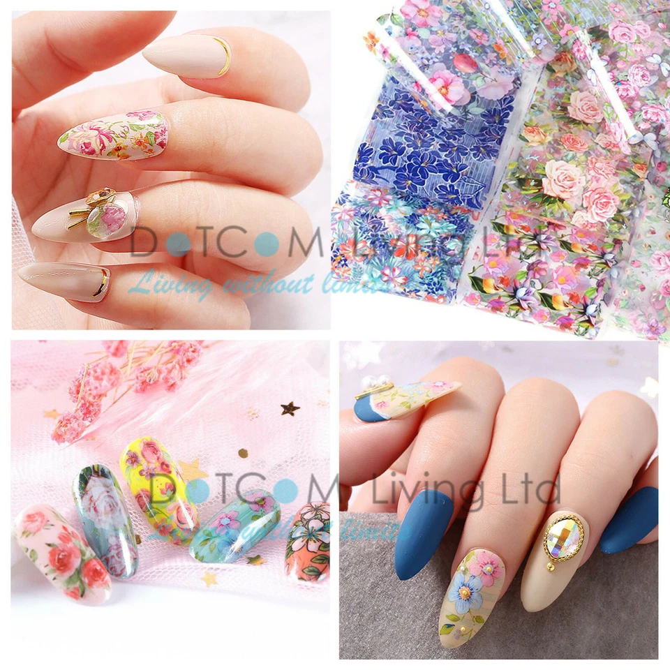 Nail Foils Nail Art Transfer Foil Glue Wraps Mixed Decal Stickers 50PCS Kit Set - Image 2 of 4