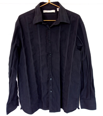 Perry Ellis Black Button Down Long Sleeve Dress Shirt Men Size XL Striped