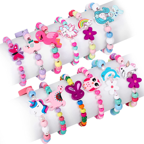 12 Pcs Girls Bracelets Jewelry for Kids Cute Unicorn Mermaid Animal Pendant Colo
