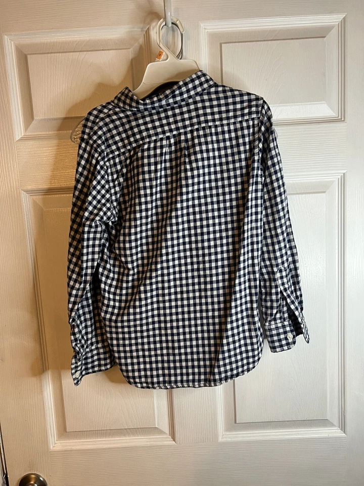 GAP Kids Boys Blue White Gingham Plaid Long Sleeve Button Up Shirt Size Large - Image 4 of 4