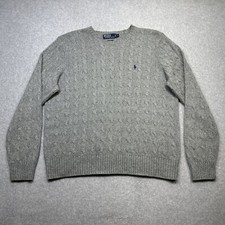 Vintage Polo Ralph Lauren Sweater Men XL Gray Silk Cable Knit Pullover Preppy