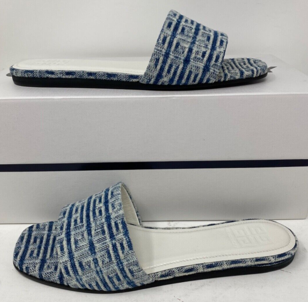 新品★GIVENCHY★4Gフラットサンダル ブルーデニム Givenchy 4G Logo Print Denim Blue Flat Mule Slide Sandals SZ