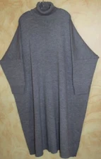 Eskandar O/S Lux Boxy PLUSH 46" Long Gray Handloomed Merino Wool Sweater Dress 