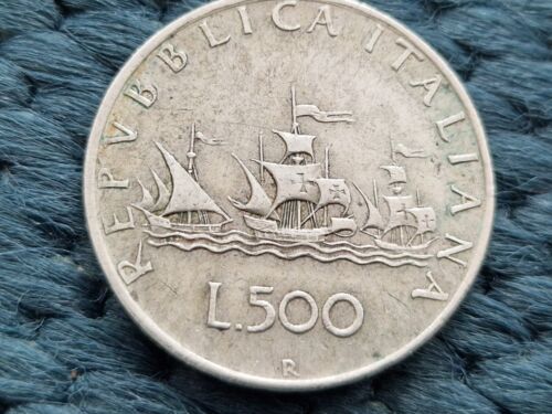 500 lirów Republica Italia statek + dama srebrna moneta - Zdjęcie 1 z 9