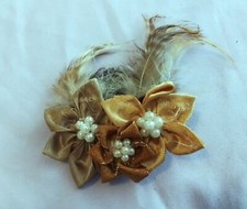 Vintage Floral Hair Clip Barrette With Feathers  Faux Pearls