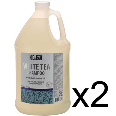 BARBER SALON BEAUTY MODA HAIR MOISTURIZER DETANGLES SHAMPOO WHITE TEA 1 GAL x2