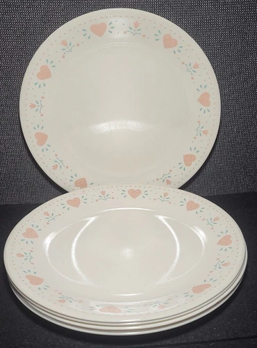 Lot of (2) Corelle Forever Yours 10.25" DINNER PLATES Pink Hearts
