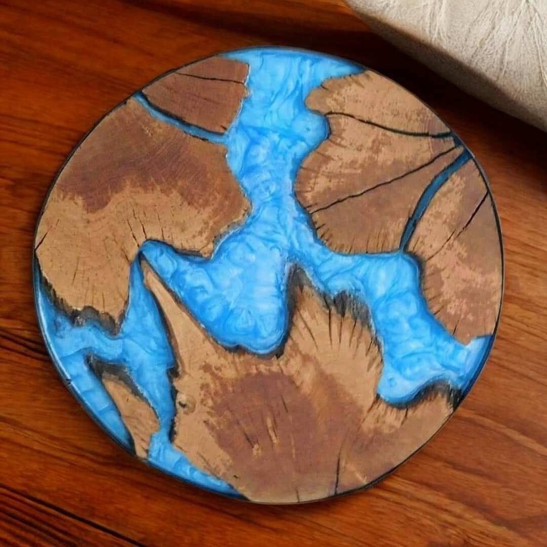 24 Inch Round Epoxy Resin Coffee Table Wooden Farmhouse Balcony Bar Decor Furniture