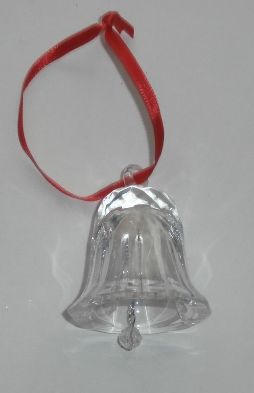 Lovely Vintage Christmas Clear Ribbed Glass Bell With Ringer Ornament