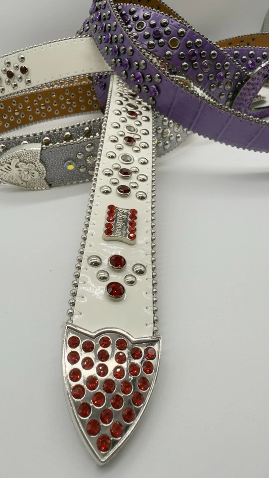 Cinturones 4 Bb Simon, estrás cinturones de cuero tachonado de rojo rubí a magenta Foto 4 de 4