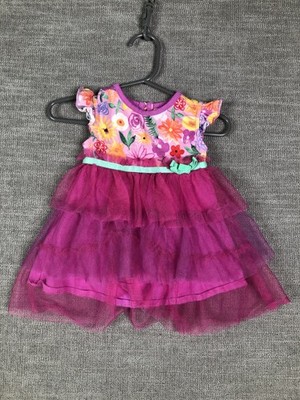 Matilda Jane Baby Dress 3-6 Months Floral Tulle Ruffle Pink Purple Infant Outfit