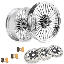 21X3.5 16X5.5 Fat Spoke Wheels & Rotors Pads for Harley Street Road Glide 09-13
