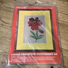 Vintage Coats & Clark Crewel Creative Stitchery Picture Kit 5842 Poppy Red