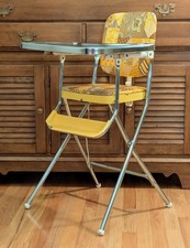 Vintage Cosco Metal Paisley Patchwork Highchair MCM High Chair- Yellow