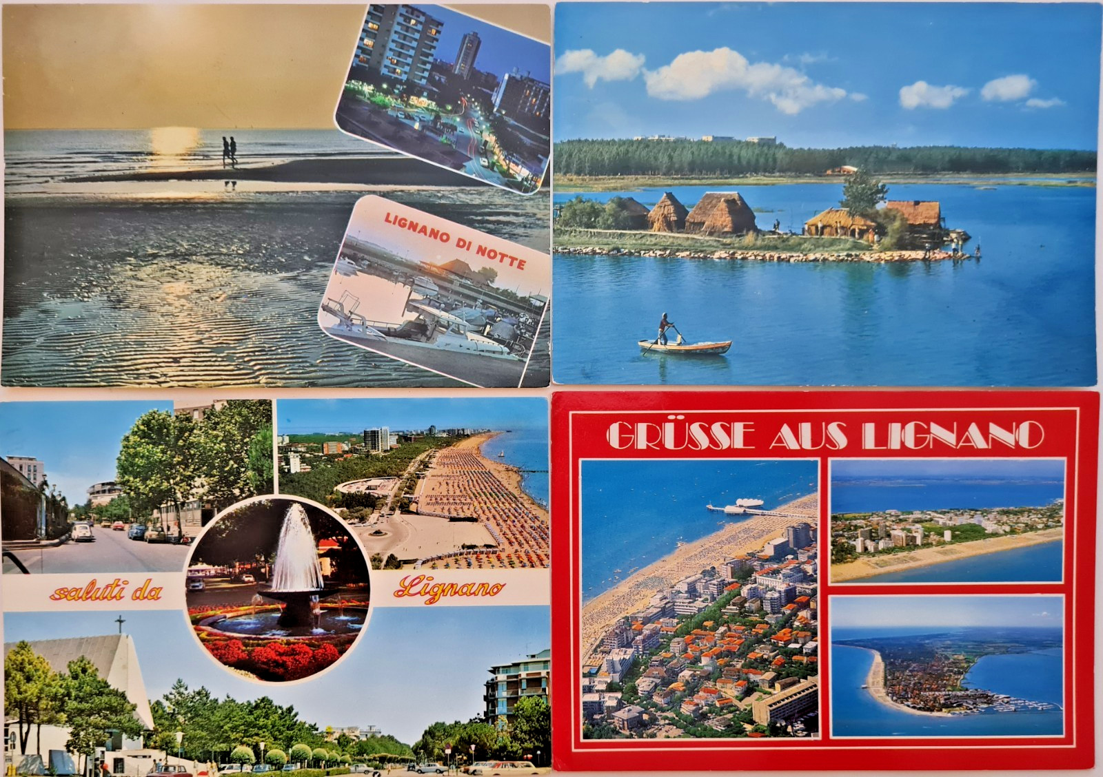 4 cartoline LIGNANO Italy lotto Italia Cartolina Italiana, affrancate