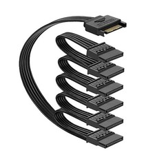 Sata Power Splitter Cable 5.5 inches, 6 Way, Black, 15 Pin SATA Cable 1 to 6 for
