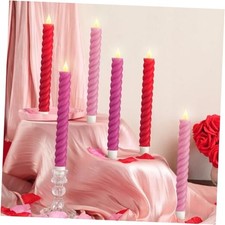  6 Pcs Valentine's Day Flameless Taper Candle Twisted LED 9.65 Inch Pastel Red