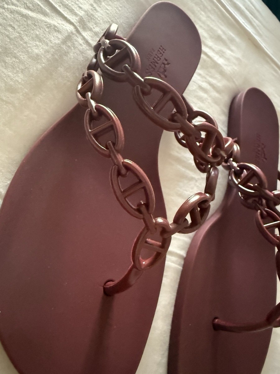 HERMES Island Chaine d'Ancre Sandals #40 shoes flats rubber Burgundy