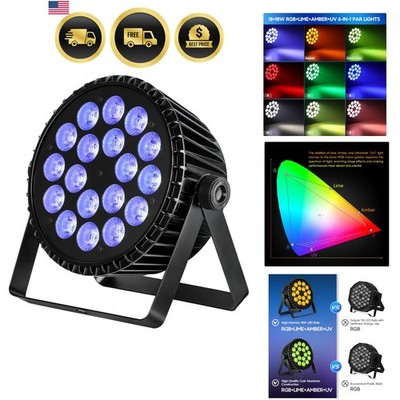 LED Stage Lights RGB+Lime Green+Amber+UV 6-in-1 DJ Party Par Can Lighting