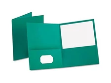 Oxford 57555 Twin-Pocket Folder, Embossed Leather Grain Paper, Teal, 25/Box