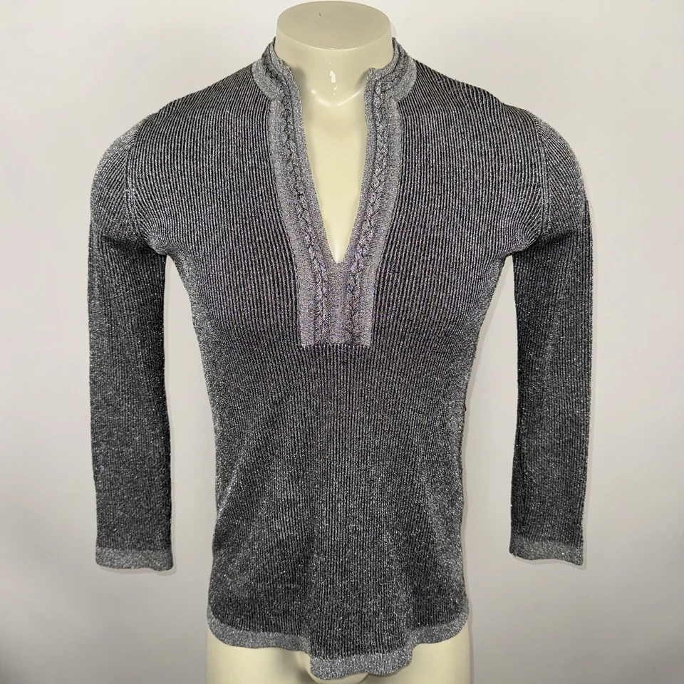 Camisa túnica discoteca vintage años 60 70 plateada brillante sábado noche fiebre Leroy para hombre grande Foto 2 de 4