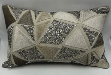 Leather Natural Cow Hide Fur Accent Pillow Lumbar Down Fill Sequin Western