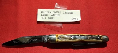 Fight n Rooster Medium Swell Center Pocket Knife 1985 Stag Handle 1 of 300...