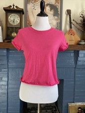 Anthropologie Maeve XXS Hot Pink Cotton Crop Baby Tee Shirt Raw Hem Oversize