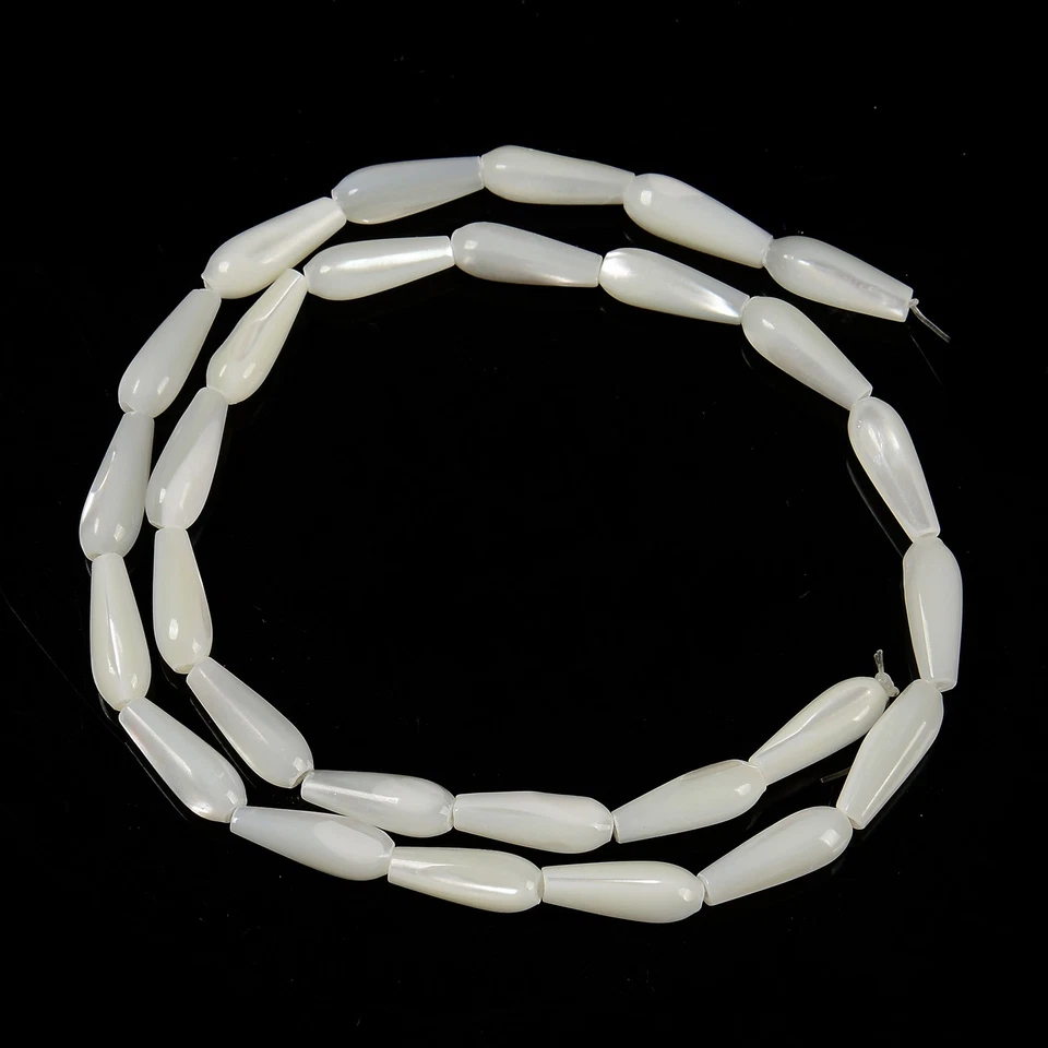 White Mother of Pearl MOP Shell Full Teardrop Shape Beads 5x15mm 15.5'' Strand - Image 3 of 3