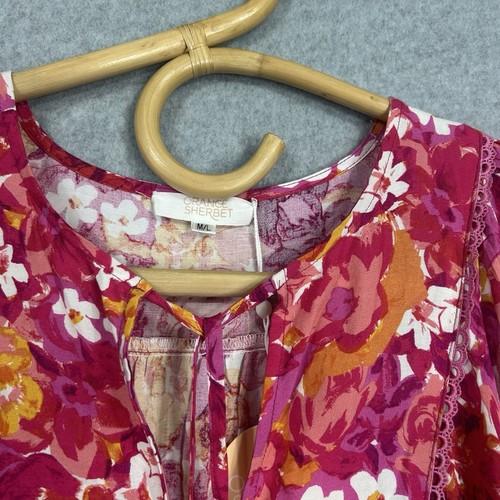 Orange Sherbet Dress Size M L Pink Orange Floral Flower Boho New - Picture 6 of 10
