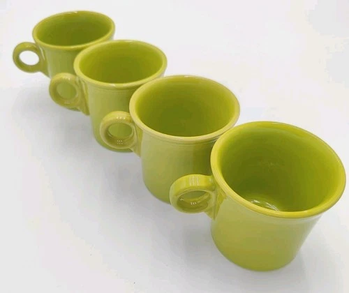 Vintage HLC Fiestaware Fiesta Green Classic Ring Coffee Mug Cup Set of 4