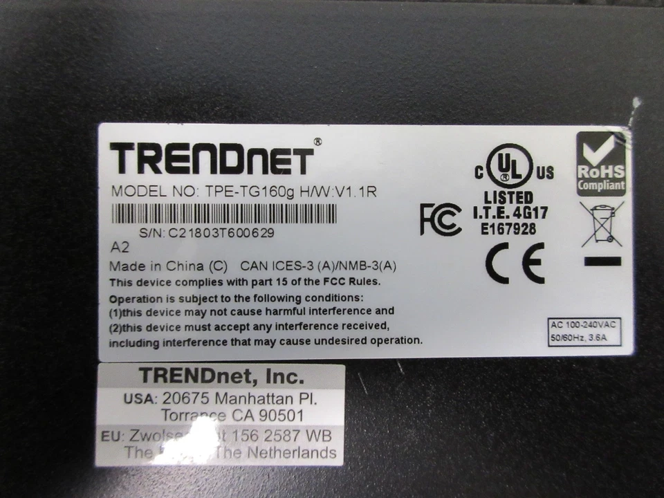 TRENDnet TPE-TG160G 16 Port PoE RACK MOUNTABLE - Image 4 of 4