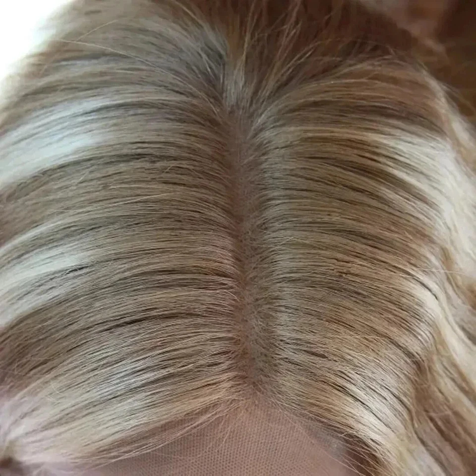 Pelucas delanteras de encaje de cabello humano ondulado marrón ceniza rubio platino 22" Foto 4 de 4