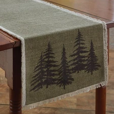 Hemlock Rustic Tree Forest Print Woven Cotton Country Table Runner