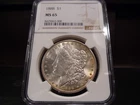 1888 MS65 Morgan Silver Dollar NGC Certified Gem - White/Light Gold Tone