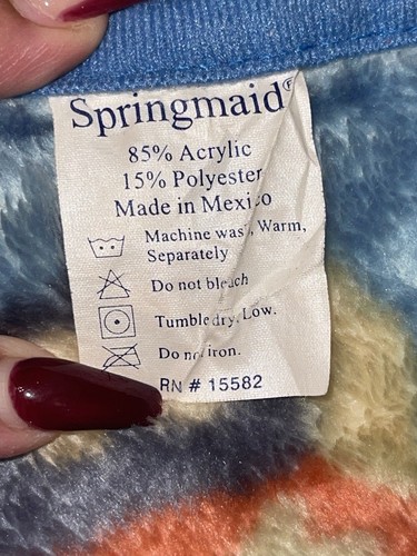 Vintage Blue Jean Teddy Bear Plush Fleece Baby Blanket Baby Blocks- Springmaid - Picture 7 of 7
