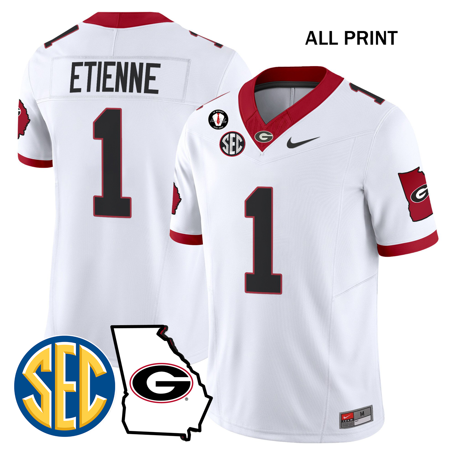Georgia Bulldogs 2024 #1 TrevorxEtienne – GeorgiaxMap Football Jersey–All Print