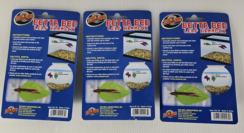 3 hamacas de hojas de cama Betta Zoo Med Labs, lugar de descanso para peces de acuario Foto 2 de 2