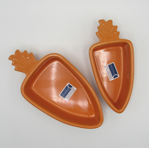 CHANTAL CARROT SHAPED ORANGE GLAZED CERAMIC SERVING/BAKING DISHES RAMEKINS S/2 - Picture 2 of 15
