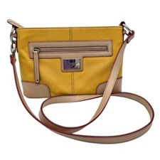 Tignanello Leather Yellow Tan Convertible Crossbody Purse Handbag
