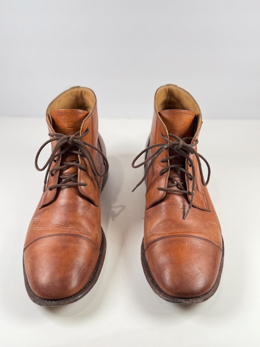 Leonardo Mens Boots Brown Leather Combat Ankle Bootie 