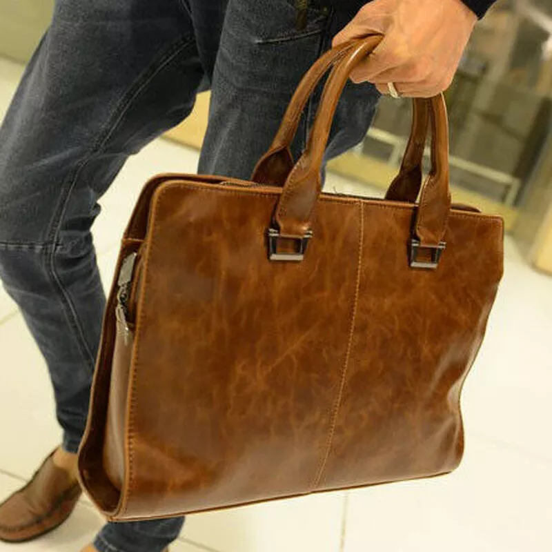 Men's Leather Shoulder Messenger Bags Business Work Bag Laptop Briefcase  Handbag