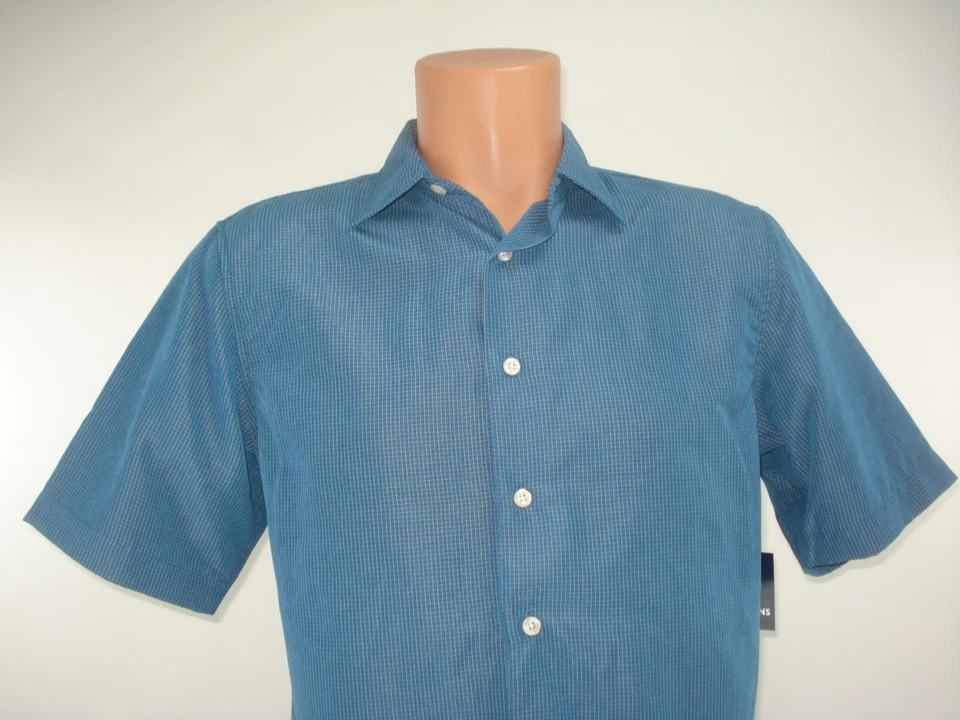 Basic Editions Mens Button Front Shirt Blue Plaid Small Short Sleeve - Image 2 of 4