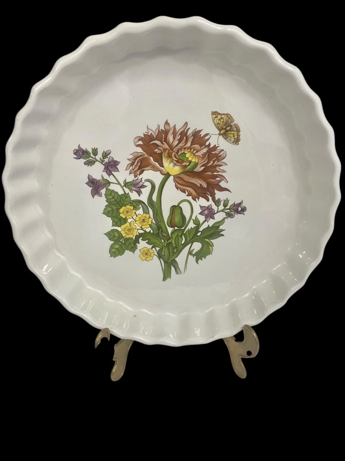 Vintage Made In England Floral Tart Quiche Or Pie Dish 9 1/2”