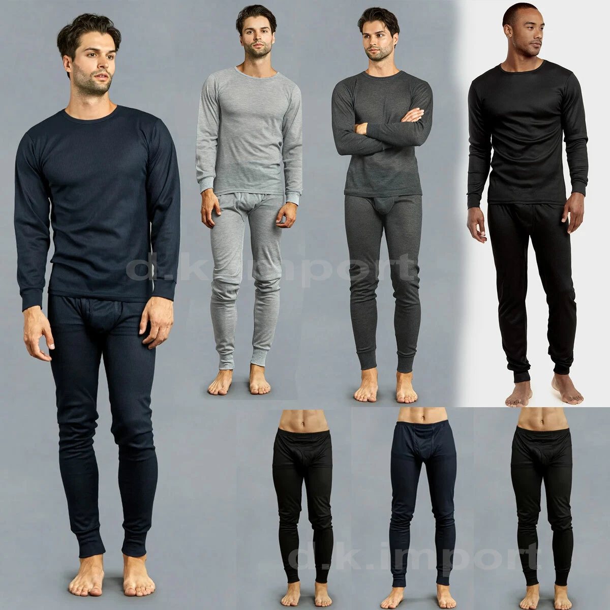 Men 2 Piece Thermal Underwear Set Top Bottom Long Sleeve Pants Warm Winter  S-3XL