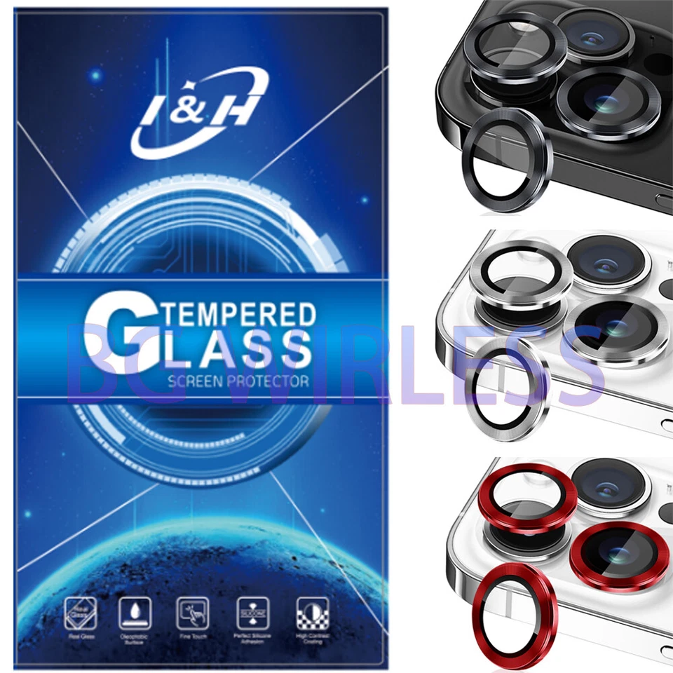 For iPhone 17 /16 15/14/13 Max Tempered Glass Camera Lens Protector Metal Ring - Image 4 of 4