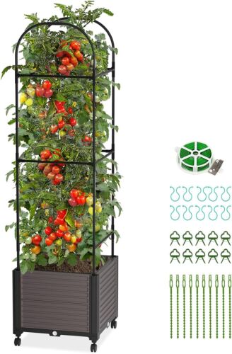 Caja plantadora de cama de jardín elevada SLSY con ruedas, maceta de jaula de tomate con enrejado - Imagen 1 de 15