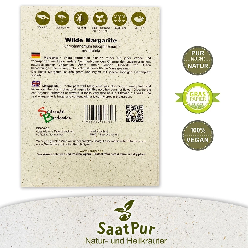 SaatPur Samen Wilde Margerite Saatgut f. ca. 300 Pflanzen mehrjährig - Bild 2 von 4