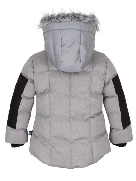 Deux Par Deux 全新带标签 Puffy 夹克灰色女孩 4-7 人造毛皮帽 — 第 4/4 张图片
